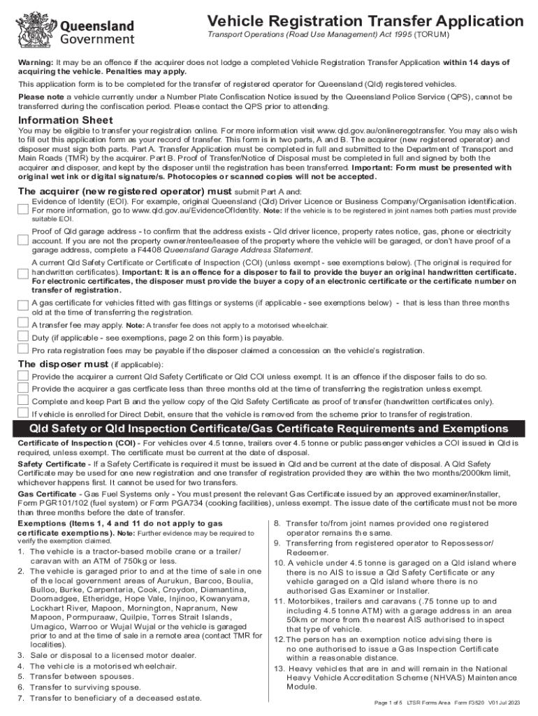  F3520 CFD PDF Vehicle Registration Transfer Application 2023-2024