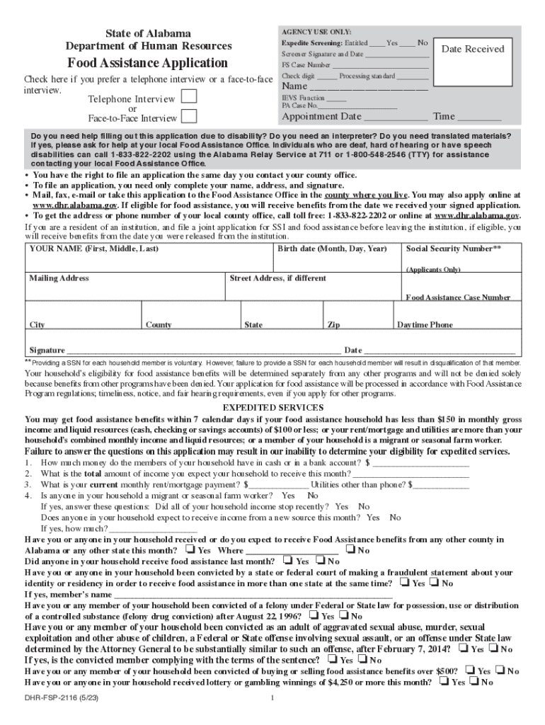 Form AL DHR FSP 2116 Fill Online, Printable