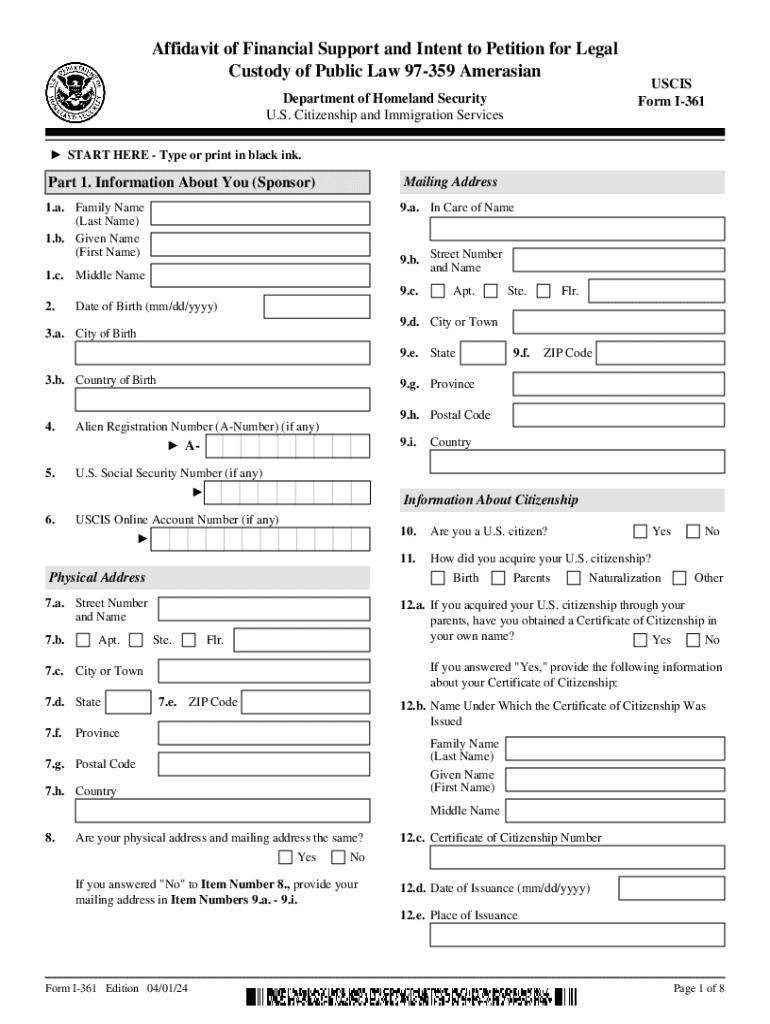 Update to Form I 361, Affidavit of Financial Support and