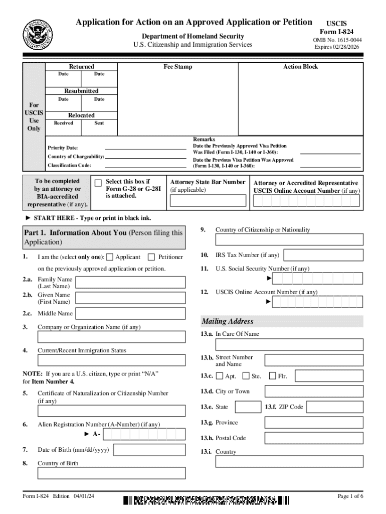 Form I 824 Application for Action on an Approved