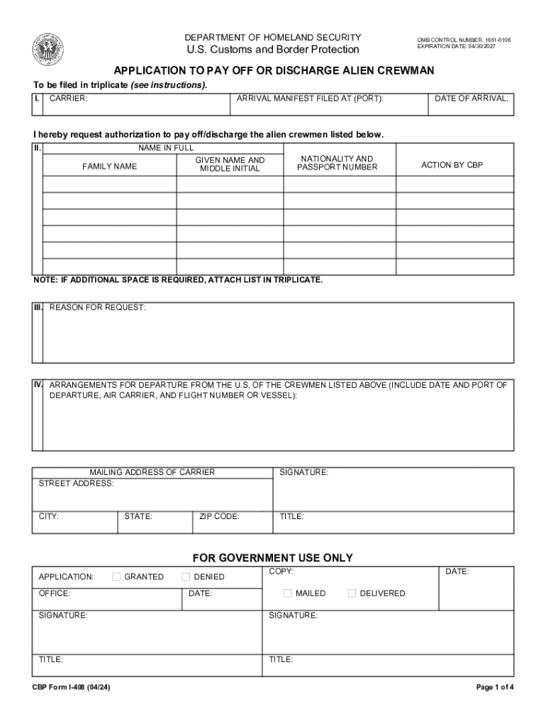 CBP Form I 408