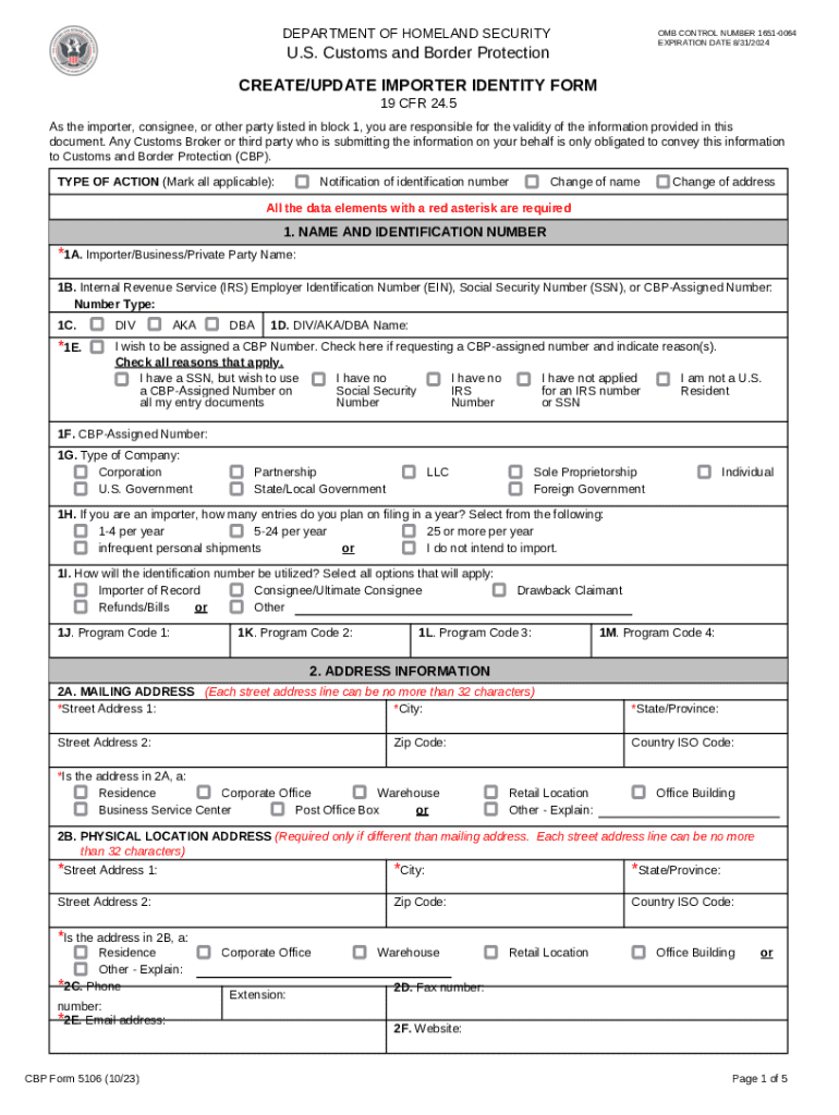  CBP 5106 CBP Form 5106 PDF 2023-2024