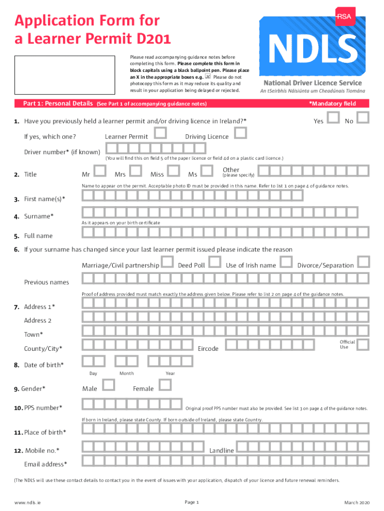  Ndls Application Form D401 Editable Template 2020