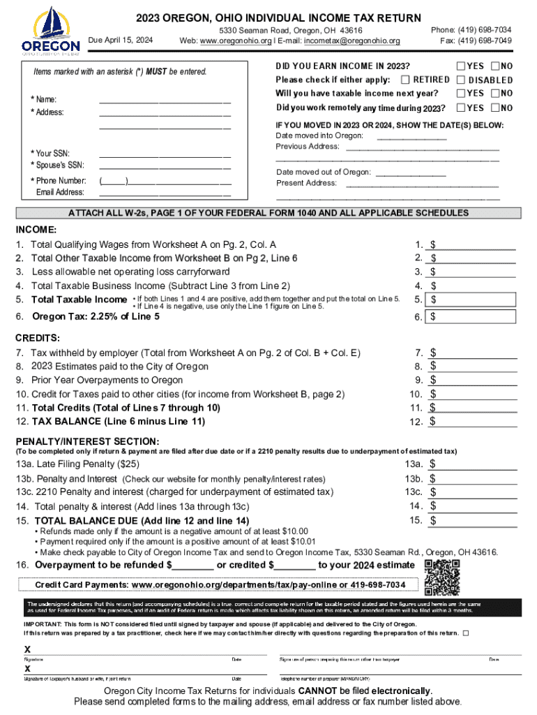  Oregon Ohio Individual Income Tax Return 2024