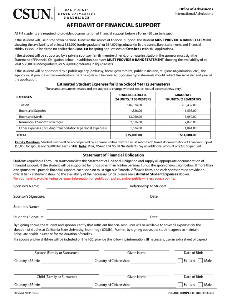  Affidavit of Financial Support for International Students Affidavit of Financial Support Required for International Students See 2023-2024