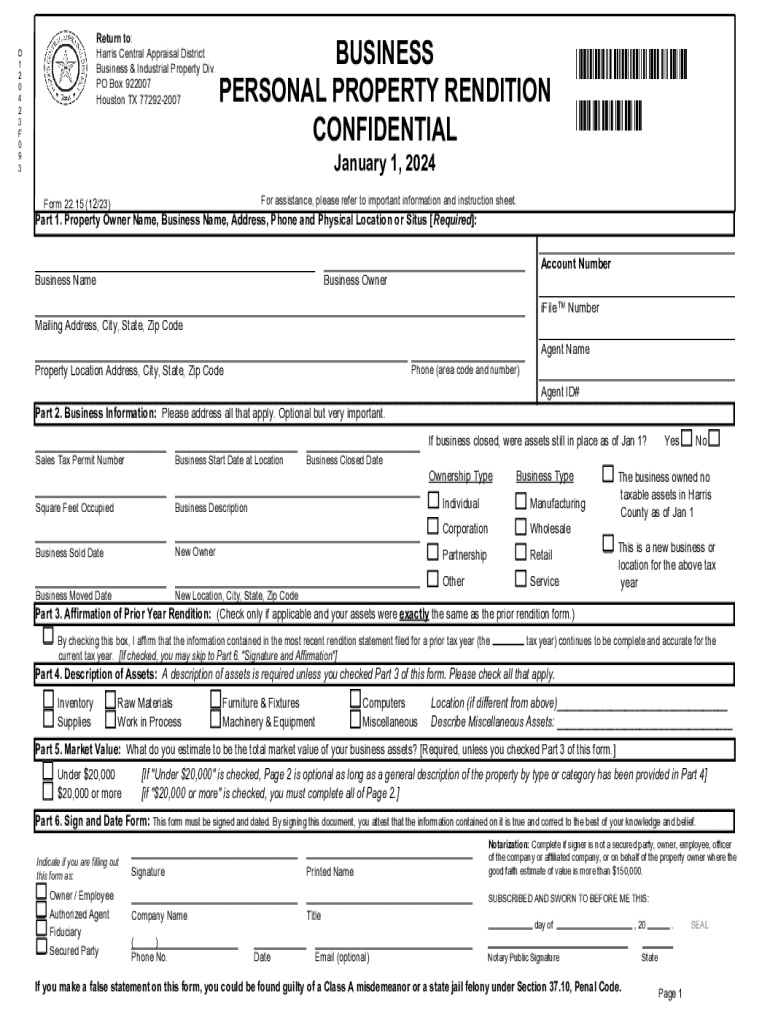 Vehicle Rendition Harris County  Form