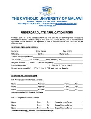 Catholic University of Malawi Application Forms PDF Download