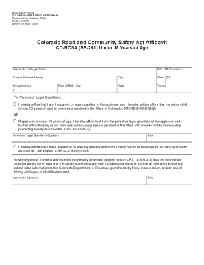Affidavit of Residency under 18 Colorado Gov Colorado  Form