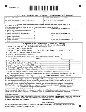 State of Georgia Employee&#039;s Withholding Allowance Certificate  Form