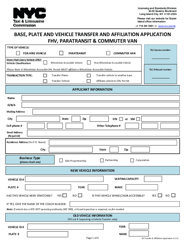 Tlc Vehicle Transfer  Form