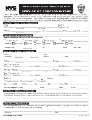 Sheriff Service of Process Intake  Form