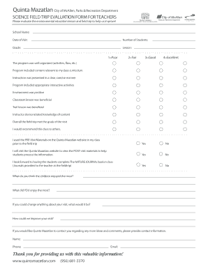 Field Trip Evaluation Form for Students