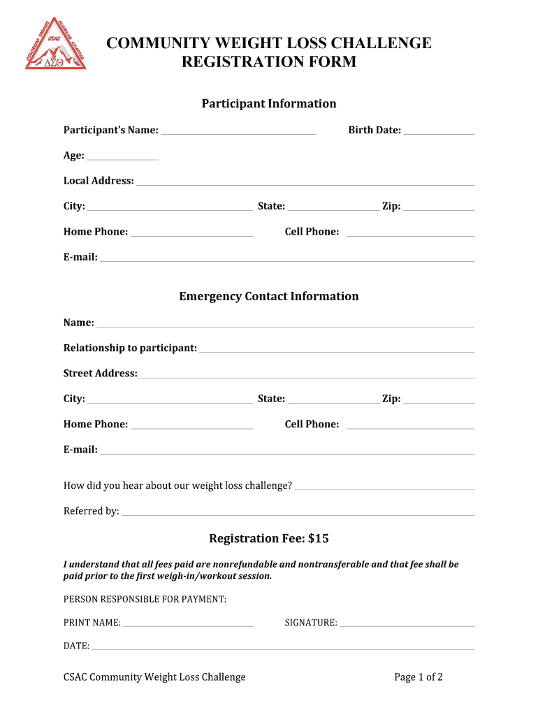 Weight Loss Challenge Registration Form