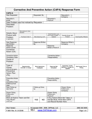 Corrective and Preventive Action Response Short Form 012306 DOC