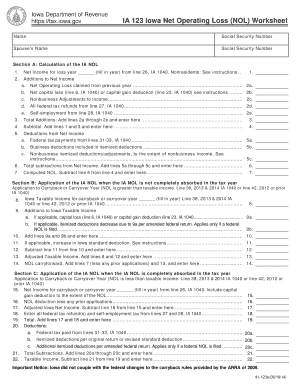  Iowa NOL Worksheet IA 123 Iowa Department of Revenue 2014