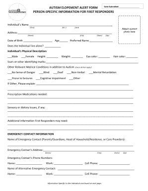 Autism Alert Form First Responders PDF Socially Speaking LLC