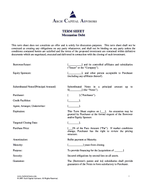 Debt Term Sheet Example  Form