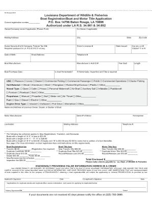 Louisiana Wildlife and Fisheries Boat Registration Form