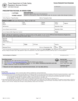 Texas Prescription Program Order Form