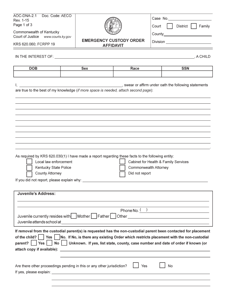  Kentucky Petition for Custody Form 2015