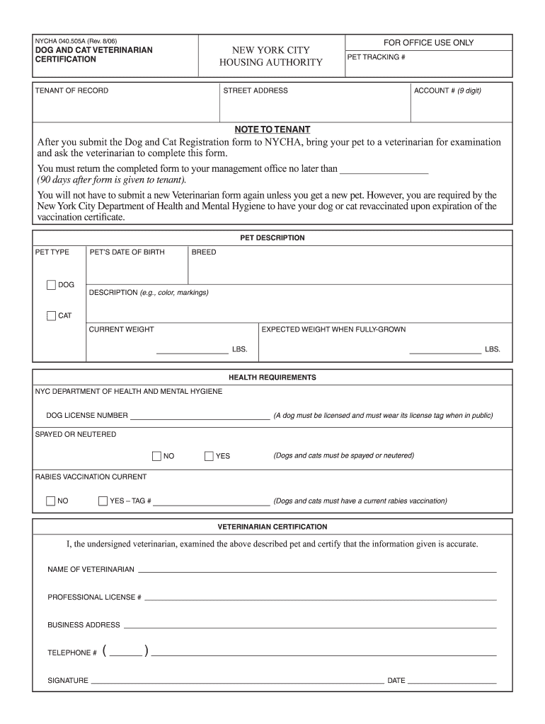 Nycha Dog and Cat Policy  Form