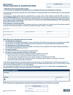 Navy Federal Unauthorized Debit  Form