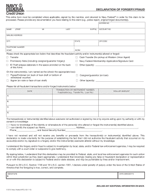 Nfcu Delaration of Forgery Fraud  Form