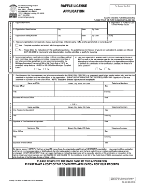 Michigan Raffle License  Form
