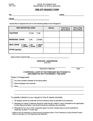Time off Request Form W643A Ct