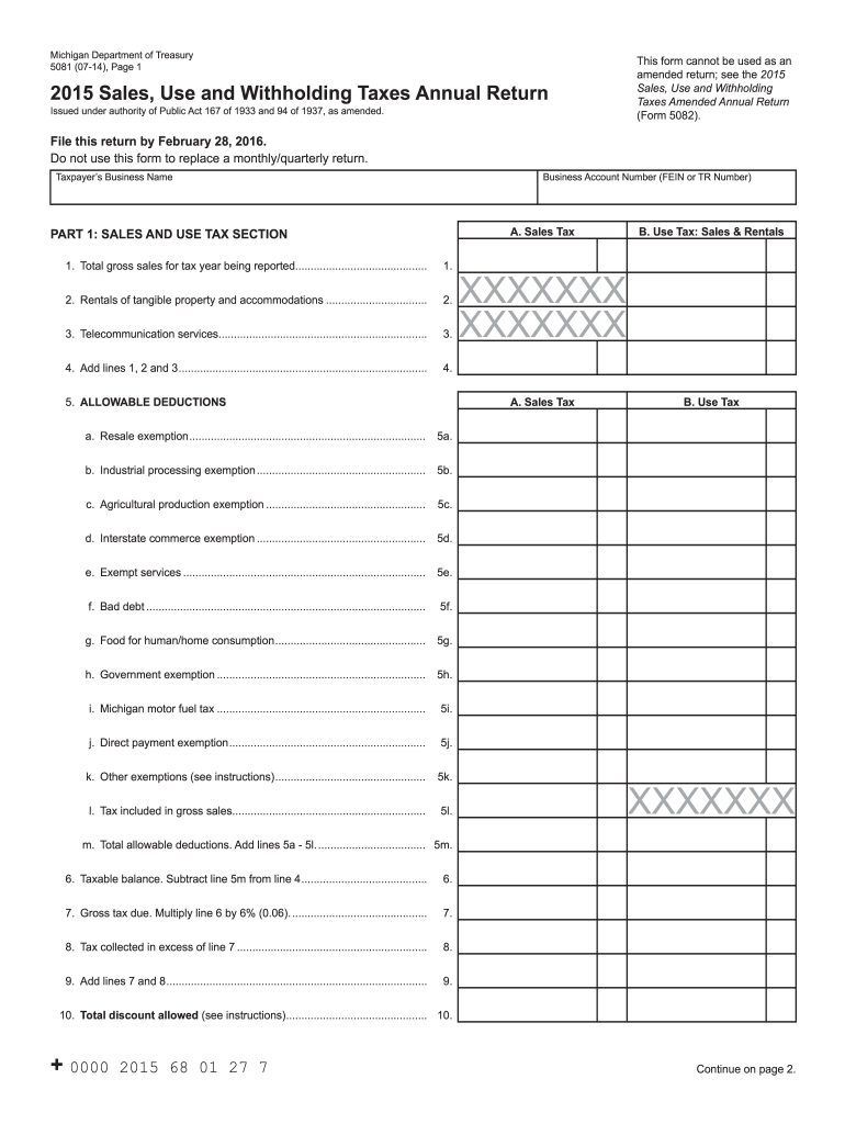  Michigan 5081 Form 2015