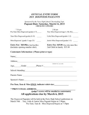 Pageant Application  Form