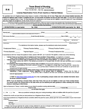 Texas Board Nursing License  Form