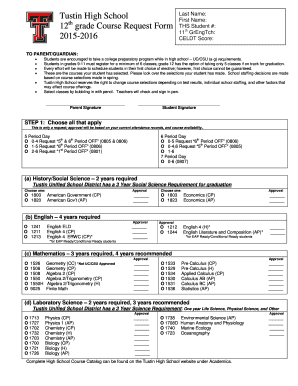 Tustin High School 12 Grade Course Request Form