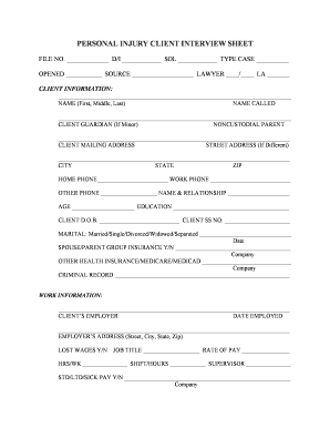 Personal Injury Client Interview Sheet Jim Spears Law Office  Form