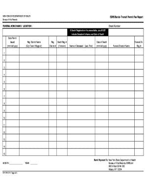 Form DOH 5126 EDRS Burial Transit Permit Fee Report Health Ny