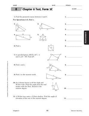 Chapter 8 Test Form 2c Geometry Answers