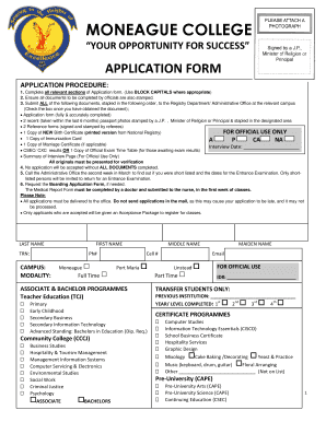 Moneague College Application Form