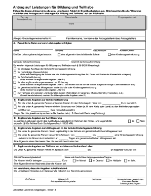 Antrag Auf Leistungen F R Bildung Und Teilhabe  Form