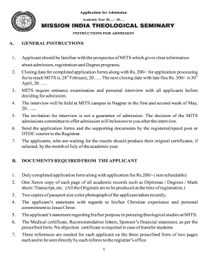 Mits Nagpur Theological Seminary Form for Admission