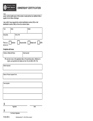 Tr 205 Certification of Ownership  Form