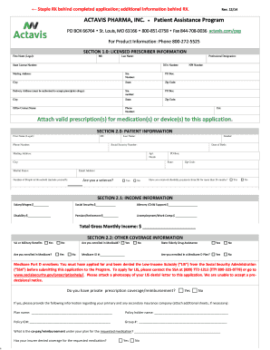 Actavis Patient Assistance Program  Form