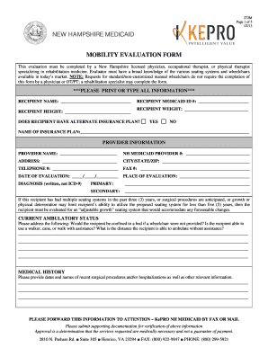 MOBILITY EVALUATION FORM