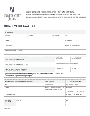 OFFICIAL TRANSCRIPT REQUEST FORM Pioneer Pacific Pioneerpacific