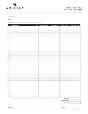 Personal Property Inventory Worksheet  Form