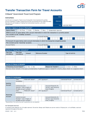 Transfer Transaction Form for Travel Accounts Citibank