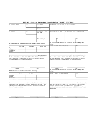 SAD 505 Customs Declartion Form Bond Transit Control Sars