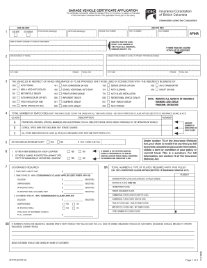APV4A 072013 Garage Vehicle Certificate Application ICBC  Form