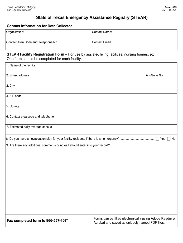 Form 1085 Emergency