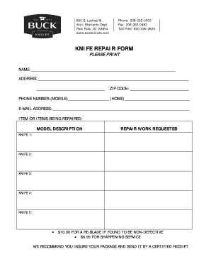  Buck Knife Warranty Form 2015