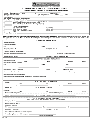 CORPORATE APPLICATION for OCCUPANCY  Form